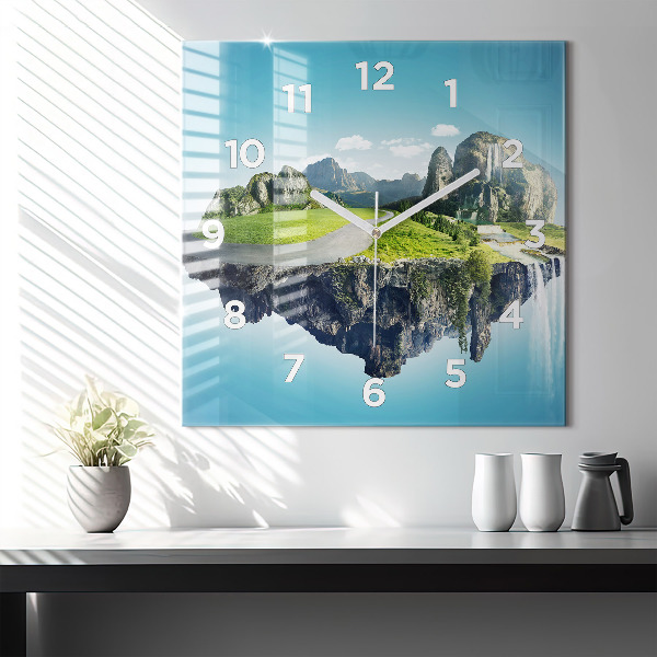 Square glass wall clock Flying Island