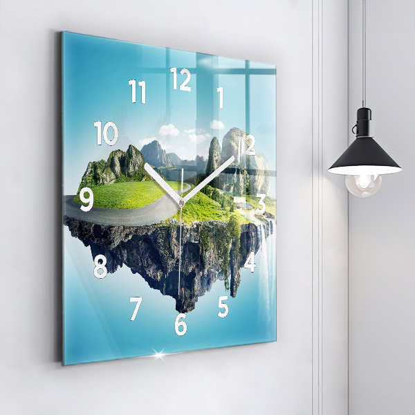 Square glass wall clock Flying Island