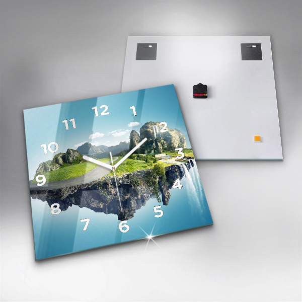 Square glass wall clock Flying Island