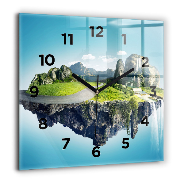 Square glass wall clock Flying Island