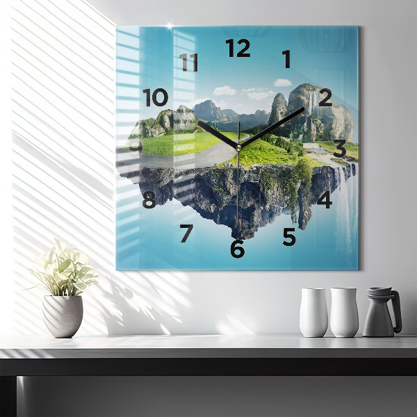 Square glass wall clock Flying Island
