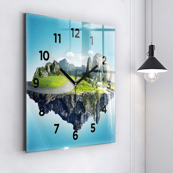 Square glass wall clock Flying Island
