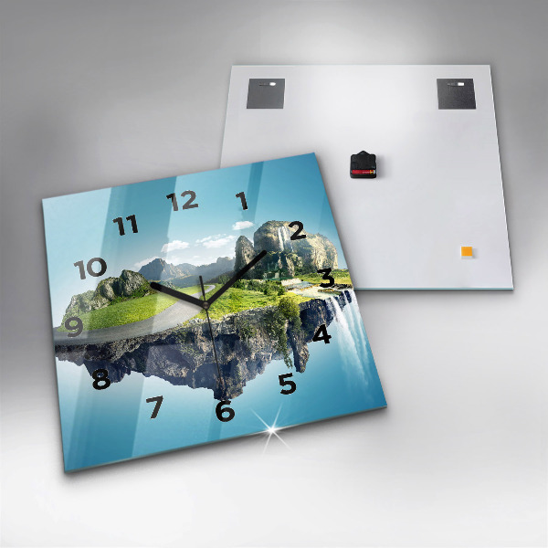 Square glass wall clock Flying Island