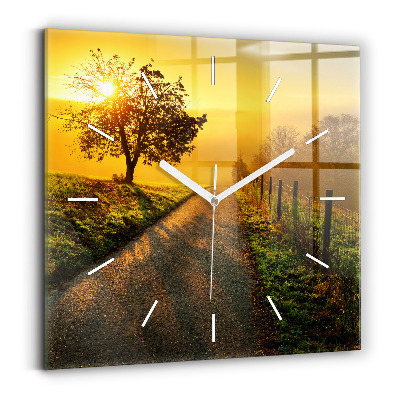 Square glass wall clock Fog at sunrise