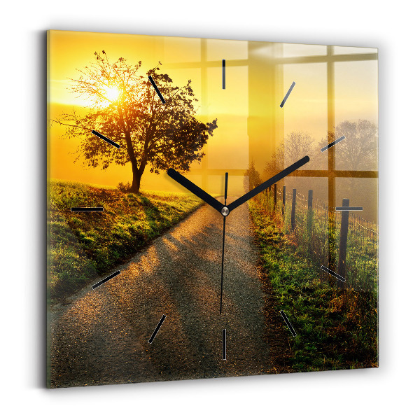 Square glass wall clock Fog at sunrise