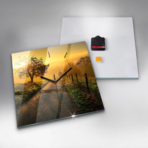 Square glass wall clock Fog at sunrise