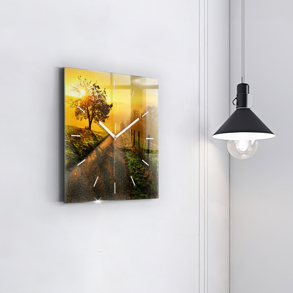 Square glass wall clock Fog at sunrise