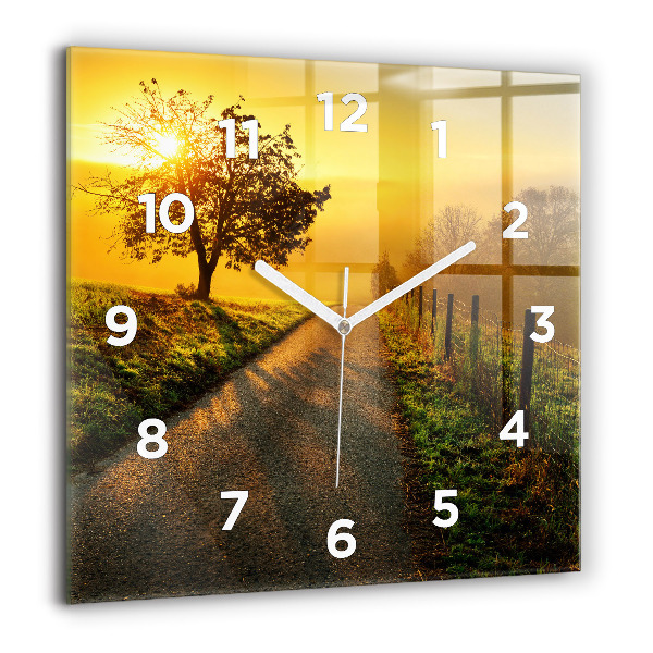 Square glass wall clock Fog at sunrise