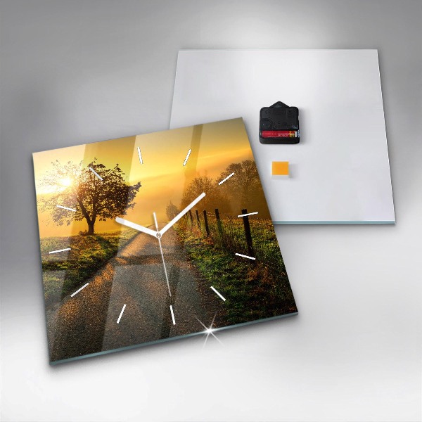 Square glass wall clock Fog at sunrise