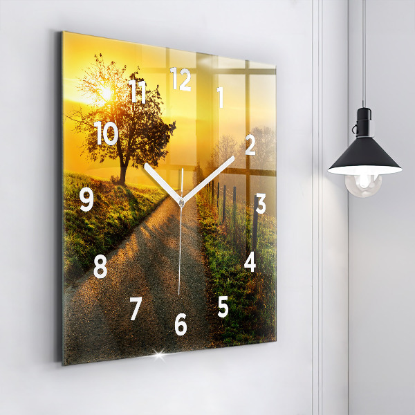 Square glass wall clock Fog at sunrise