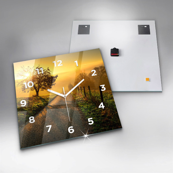 Square glass wall clock Fog at sunrise