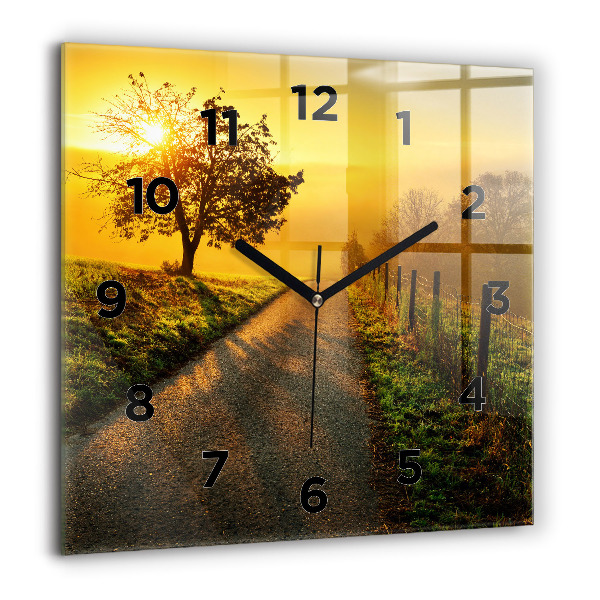 Square glass wall clock Fog at sunrise