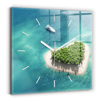 Square glass wall clock Heart Island
