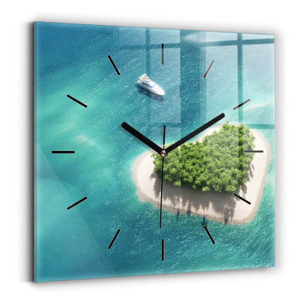 Square glass wall clock Heart Island