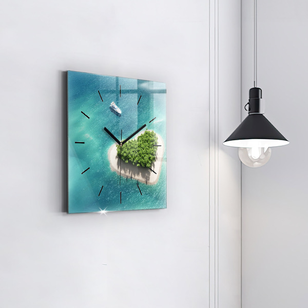 Square glass wall clock Heart Island