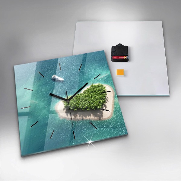 Square glass wall clock Heart Island