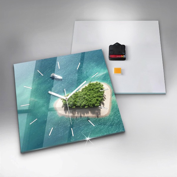 Square glass wall clock Heart Island