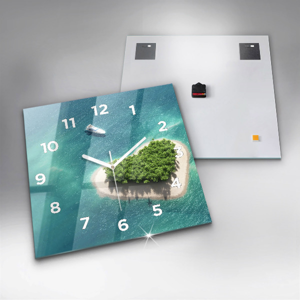 Square glass wall clock Heart Island