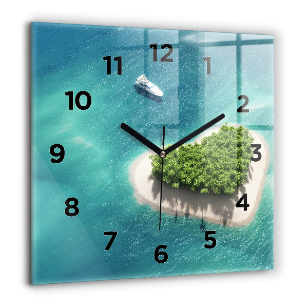 Square glass wall clock Heart Island