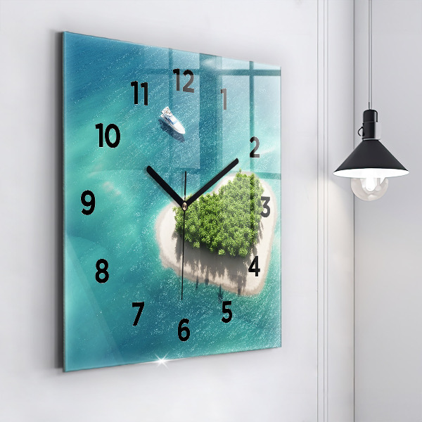 Square glass wall clock Heart Island