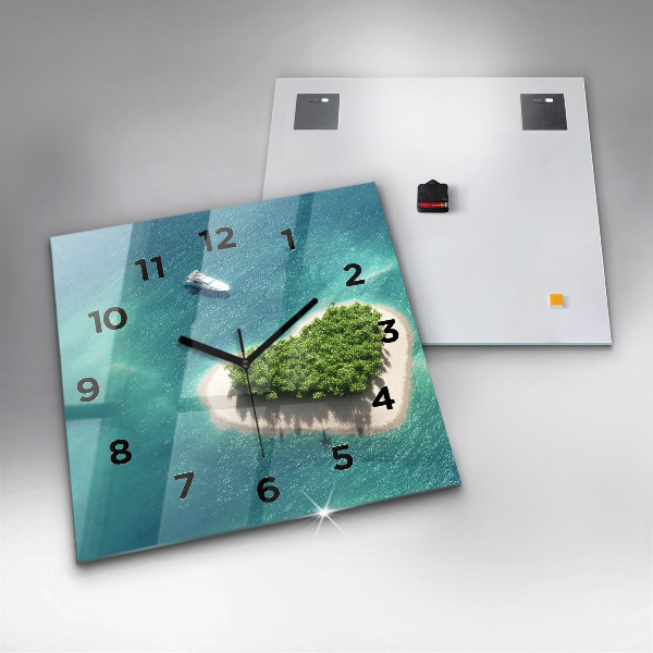Square glass wall clock Heart Island