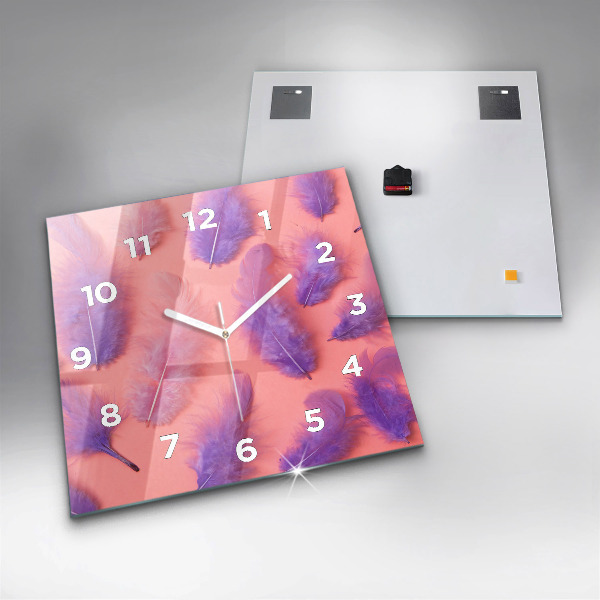 Square glass wall clock Colorful feathers
