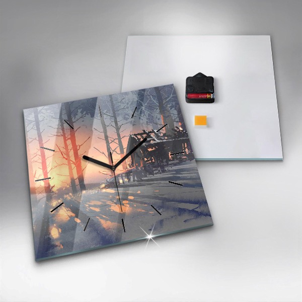 Square glass wall clock Winter Tree Landscape