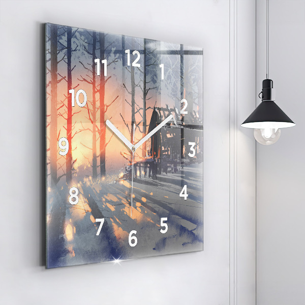 Square glass wall clock Winter Tree Landscape
