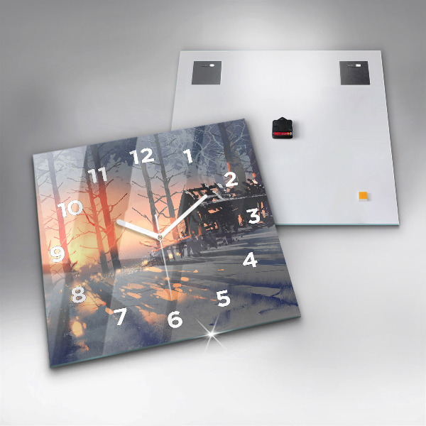 Square glass wall clock Winter Tree Landscape