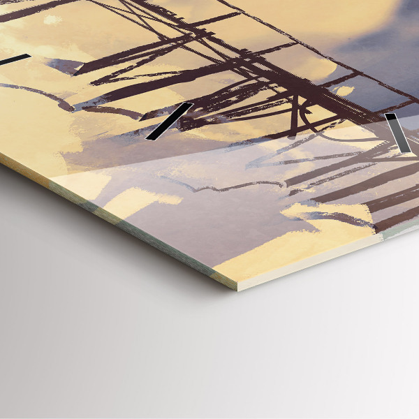 Square glass wall clock Man on the old bridge