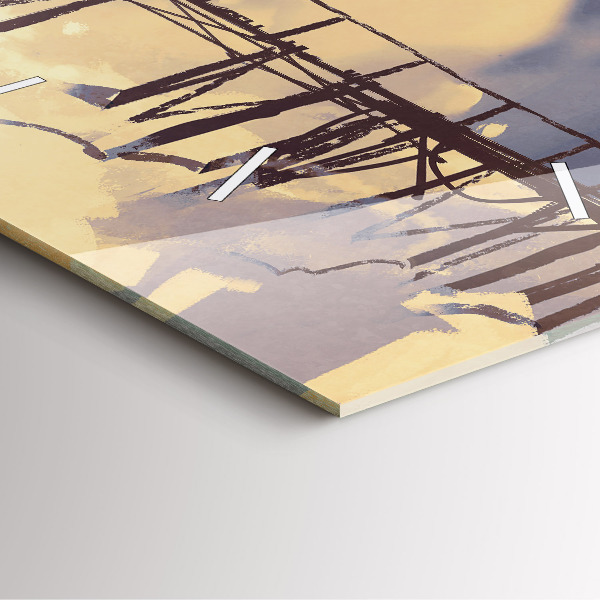 Square glass wall clock Man on the old bridge