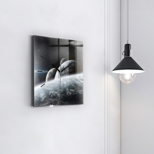 Square glass wall clock Space and planets