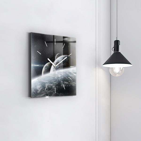 Square glass wall clock Space and planets