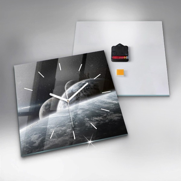 Square glass wall clock Space and planets