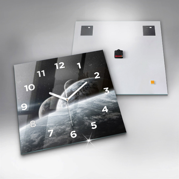 Square glass wall clock Space and planets