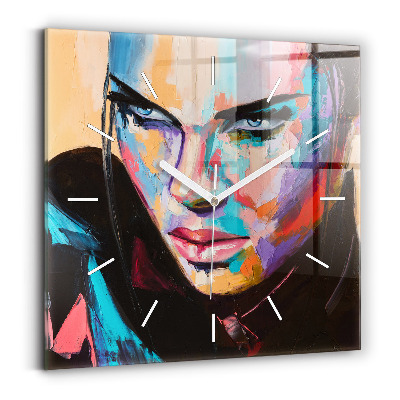 Square glass wall clock Portrait of a woman