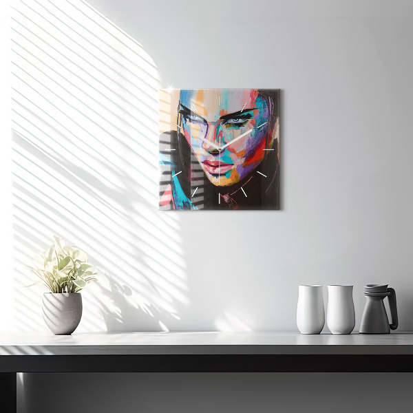 Square glass wall clock Portrait of a woman