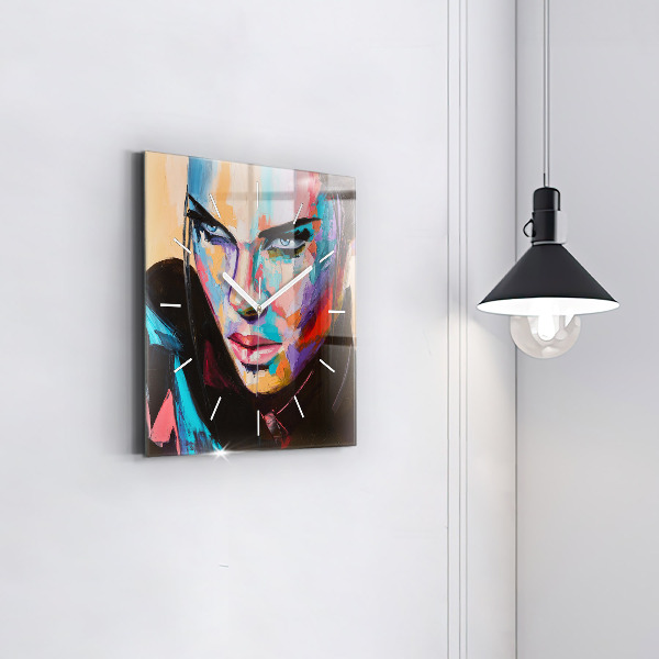 Square glass wall clock Portrait of a woman