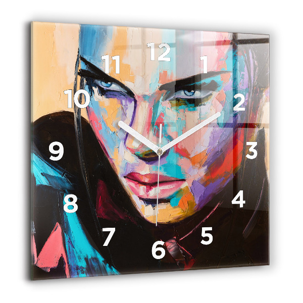 Square glass wall clock Portrait of a woman