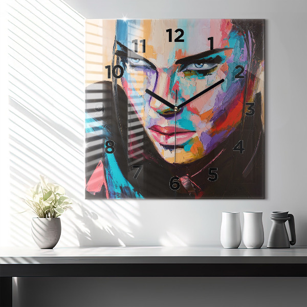 Square glass wall clock Portrait of a woman