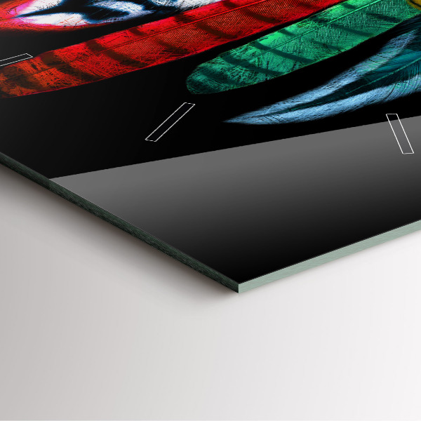 Square glass wall clock Colorful bird feathers