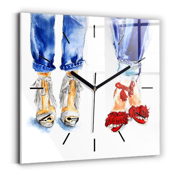 Square glass wall clock Women's High Heels