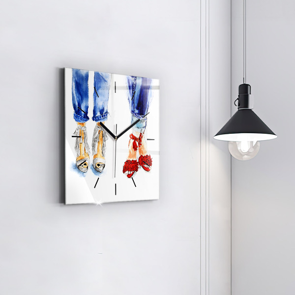 Square glass wall clock Women's High Heels