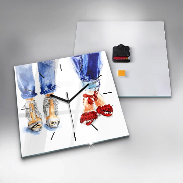Square glass wall clock Women's High Heels