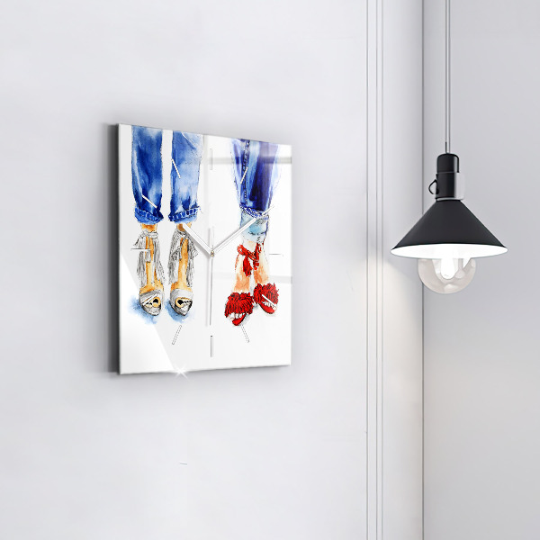 Square glass wall clock Women's High Heels
