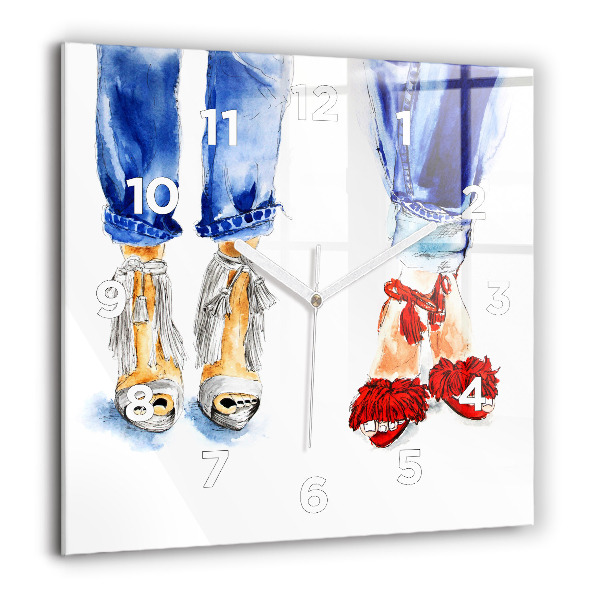 Square glass wall clock Women's High Heels