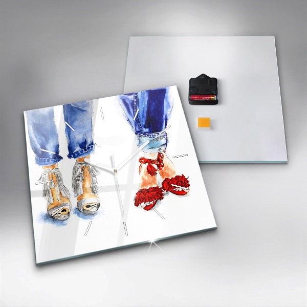 Square glass wall clock Women's High Heels