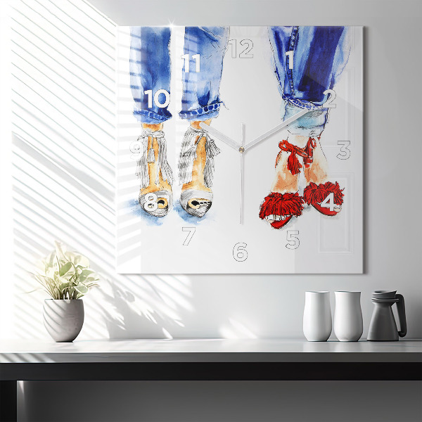 Square glass wall clock Women's High Heels
