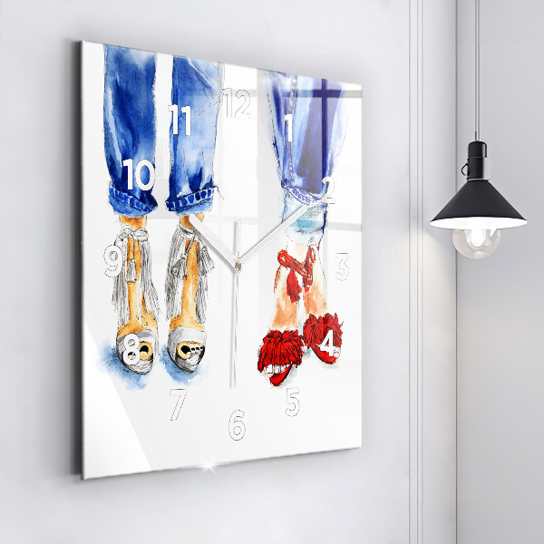Square glass wall clock Women's High Heels