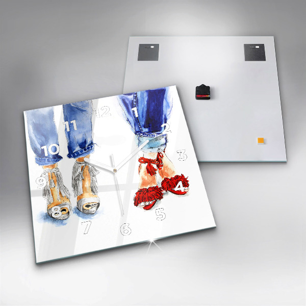 Square glass wall clock Women's High Heels